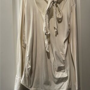 CAbi Cream Long Sleeve Top with Tie Detail